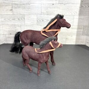 Vintage Flocked Brown Horse Pony Black‎ Maine Mother And Calf